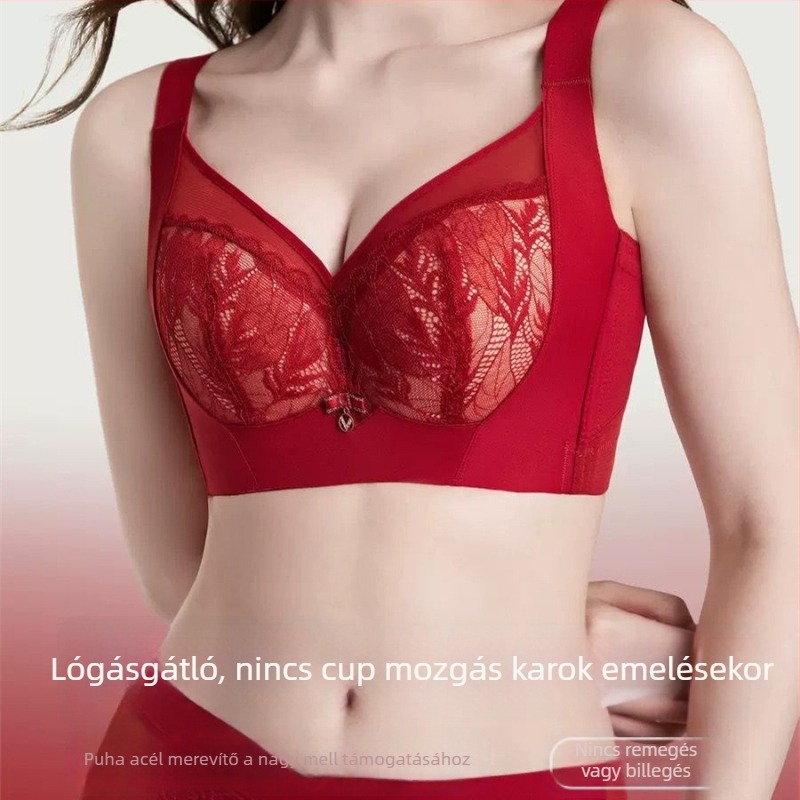 Piros állítható melltartó nagy mellekhez, teljes kosár, tartás, emelés és összegyűjtés, memóriahab