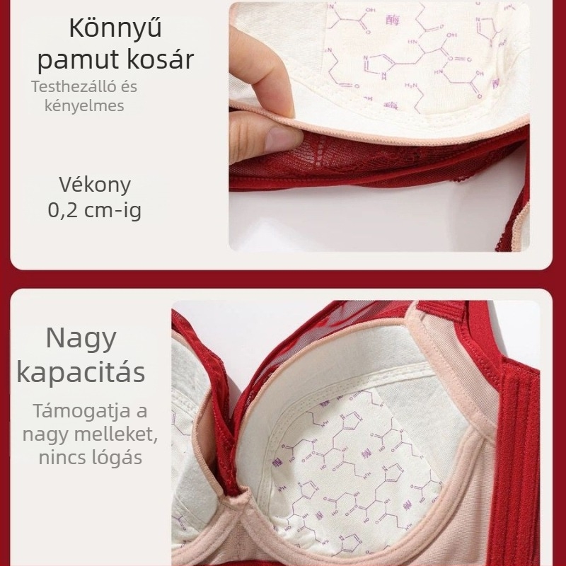 Piros állítható melltartó nagy mellekhez, teljes kosár, tartás, emelés és összegyűjtés, memóriahab