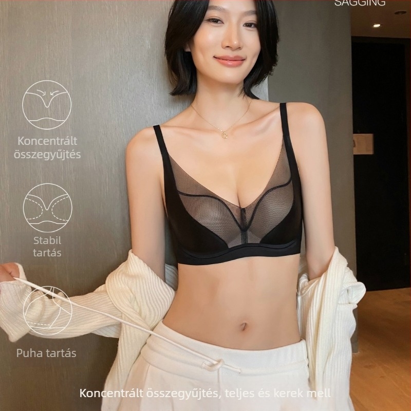 Vezeték nélküli push-up melltartó kismellűeknek, szexi hálószövésű dizájn, oldalsó formázás, anti-lógás, állítható