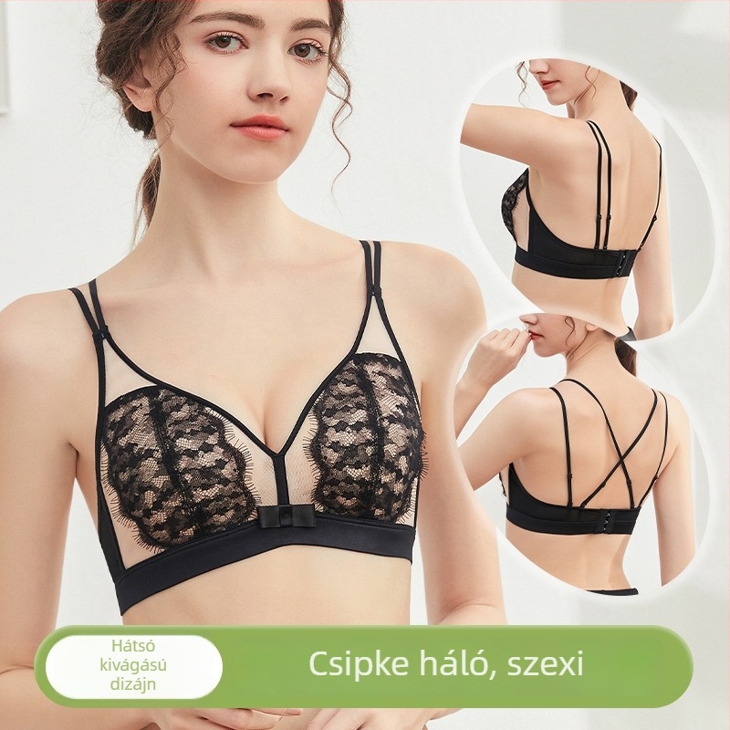 Kristálykupás csipkés melltartó nyuszifüllel, varrás nélküli, állítható vállpántok, acélgyűrű nélküli, vizuálisan kisebbnek tűnő melleket