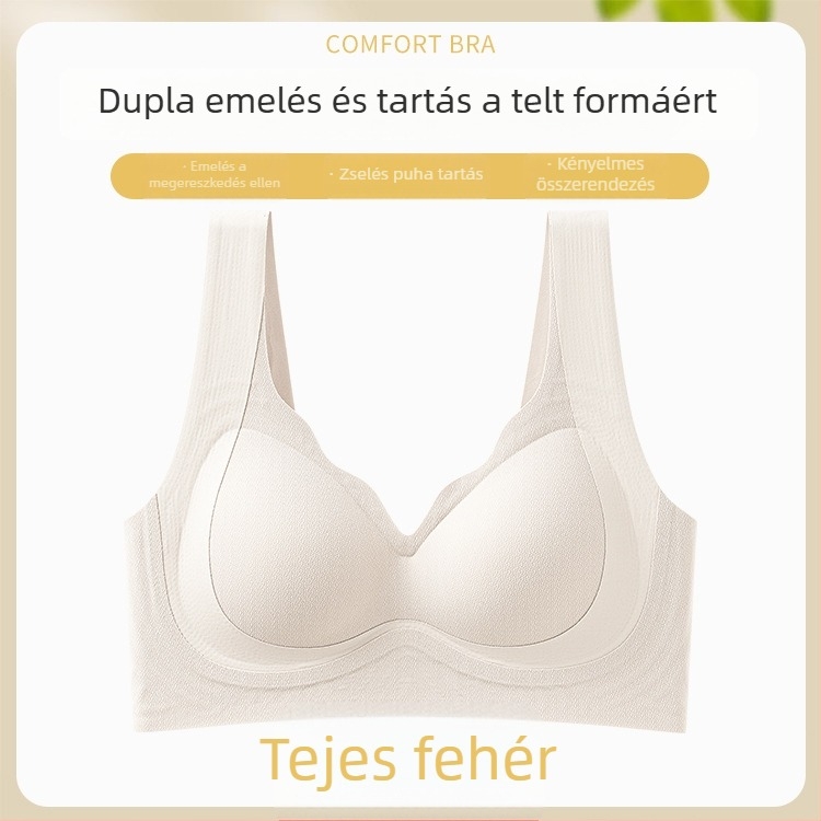 Varrás nélküli, dupla emelésű melltartó kis keblekhez, push-up hatás, puha támasz, fix kosár