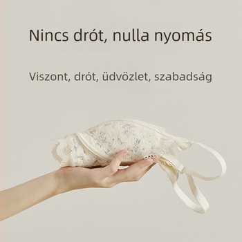 Csipkés, merevítő nélküli melltartó készlet, kupék: felső rész vékony, alsó rész vastag; anyag: nejlon spandex béléssel; fix vállpántok; hátul négy sor horogzár