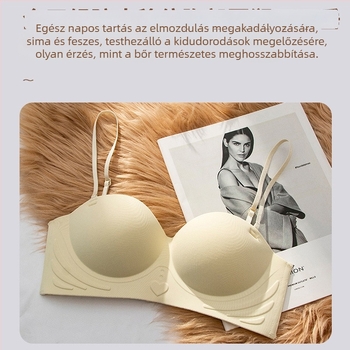Félkosaras, varrat nélküli melltartó kismellű nőknek, push-up hatással, láthatatlan, rögzített kosárral az oldalsó részek formázásához