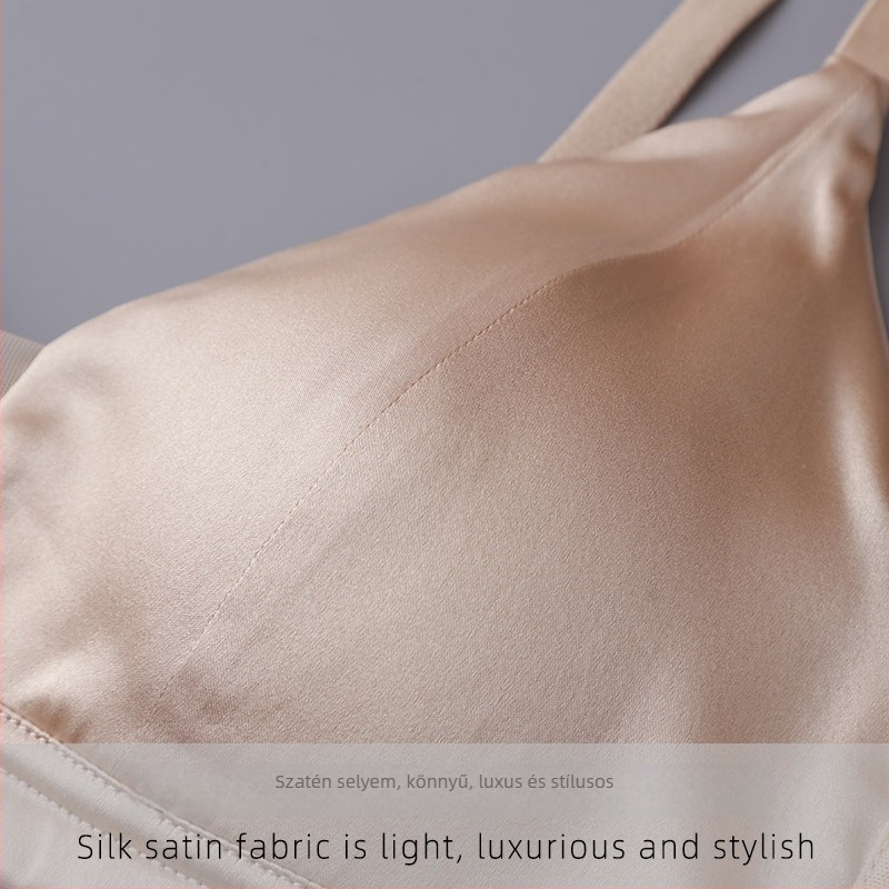 Mulberry Silk Selyem Szatén Melltartó, Háromszög kosár, Vékony Formázott Kosár, Rögzített Dupla Vállpánttal