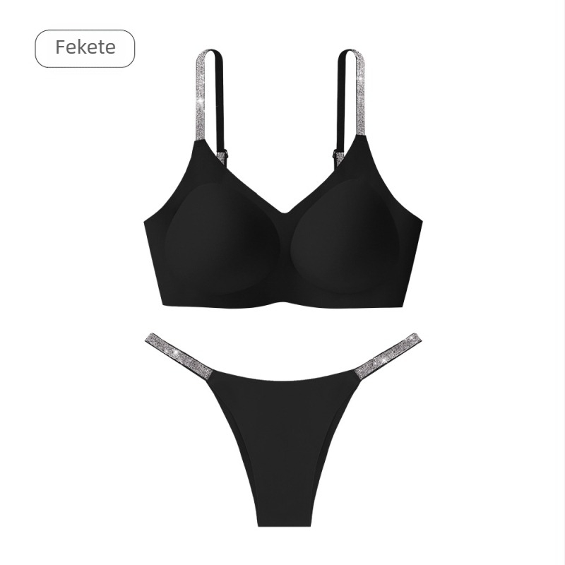 Nude színű, seamless melltartó és alsónemű készlet, levehető dupla vállpántokkal és csillogó strasszos díszítéssel