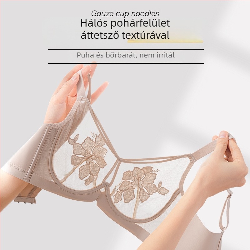  Acélgyűrűs melltartó nylon anyagból, 3/4 kosár, ultratömör formázott kosár, hímzett csipke
