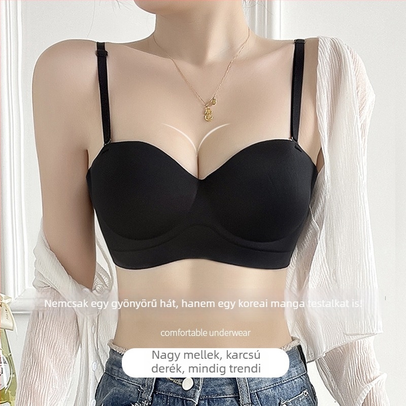 Sima, hát nélküli melltartó, 3/4 kosár, nylon anyagú, belső spandex 30–50%, levehető dupla vállpántok