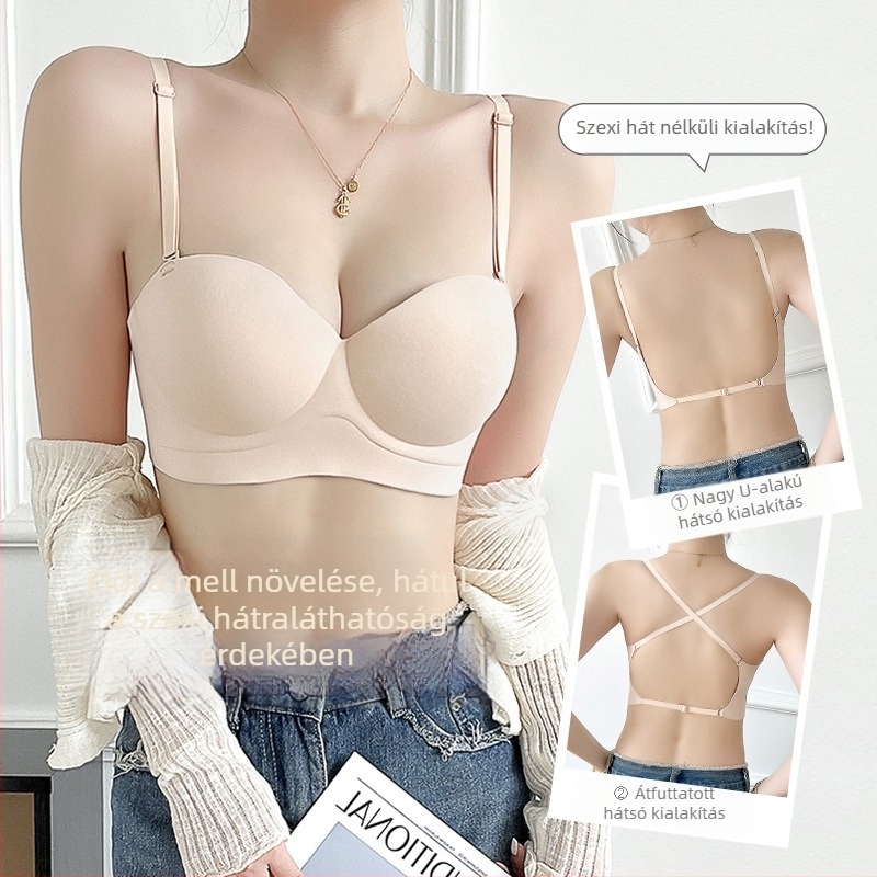Sima, hát nélküli melltartó, 3/4 kosár, nylon anyagú, belső spandex 30–50%, levehető dupla vállpántok