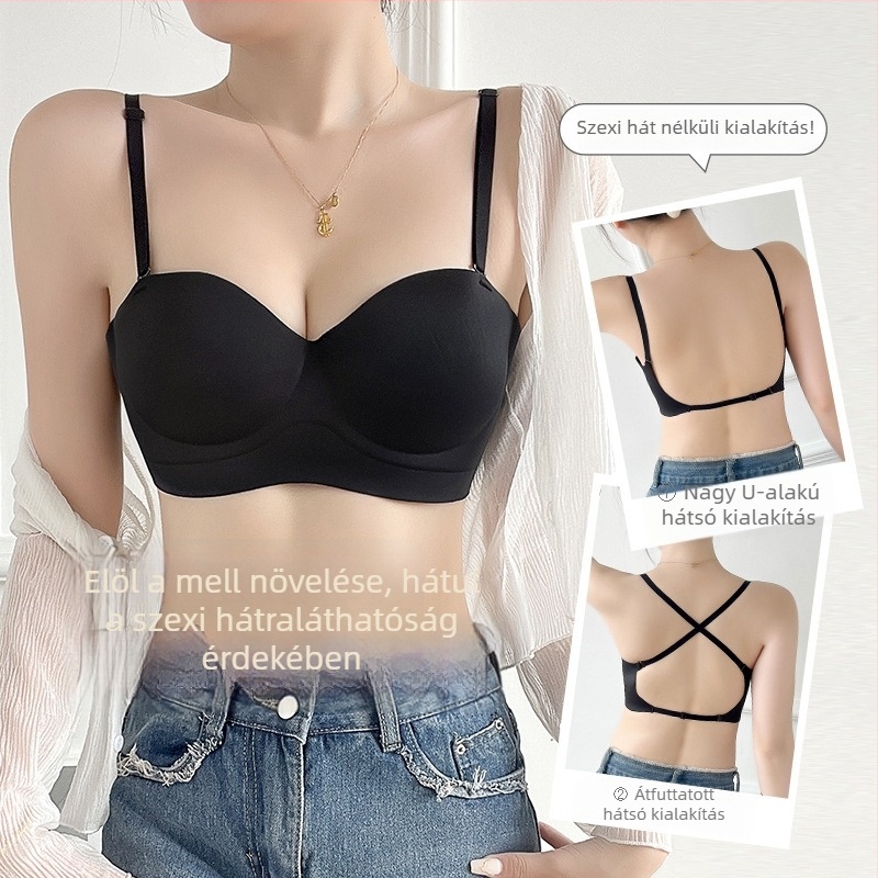 Sima, hát nélküli melltartó, 3/4 kosár, nylon anyagú, belső spandex 30–50%, levehető dupla vállpántok