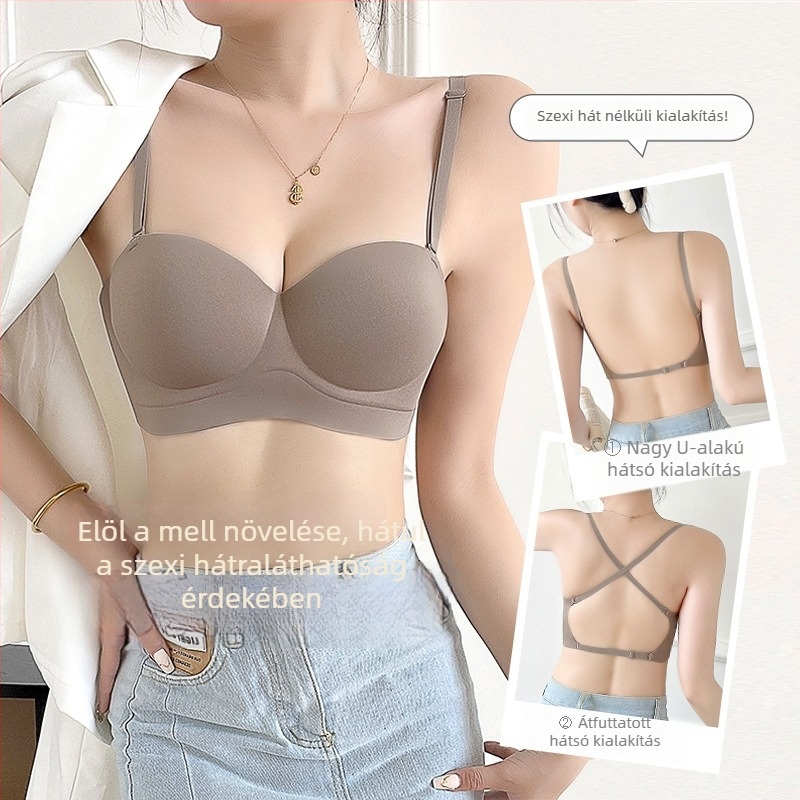 Sima, hát nélküli melltartó, 3/4 kosár, nylon anyagú, belső spandex 30–50%, levehető dupla vállpántok