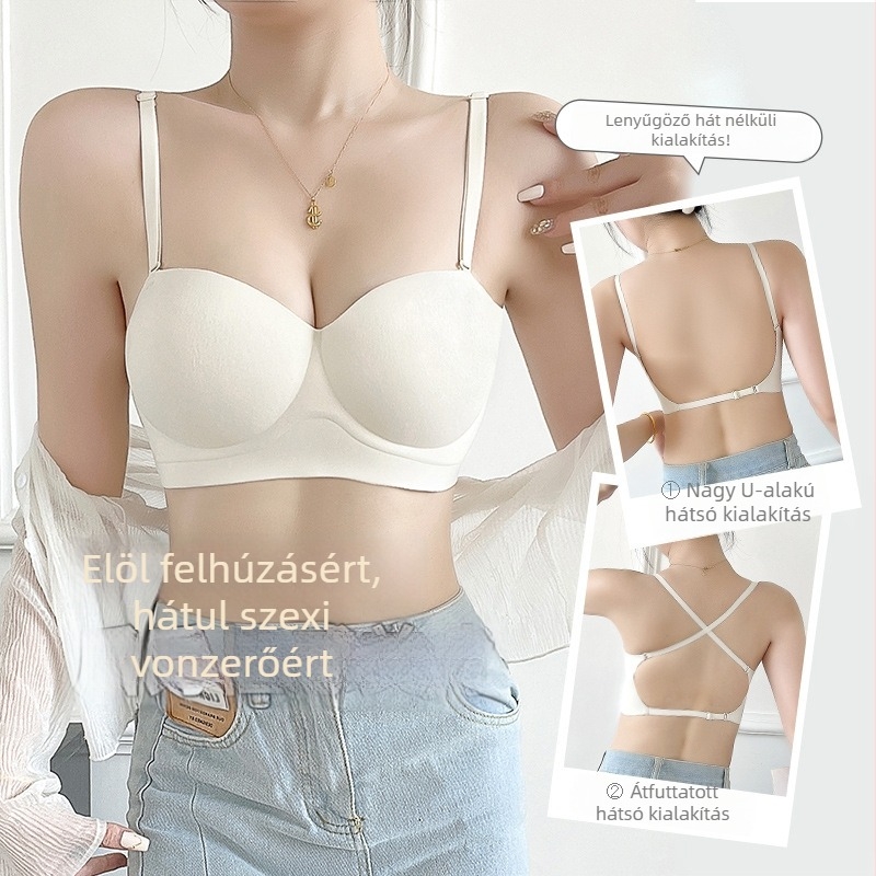 Sima, hát nélküli melltartó, 3/4 kosár, nylon anyagú, belső spandex 30–50%, levehető dupla vállpántok