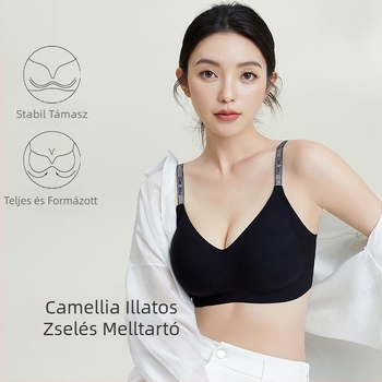 Teljes kosaras melltartó, drót nélküli, puha támasz, vékony formázott kosár, rögzített vállpántok, hátul négy sor kapoccsal