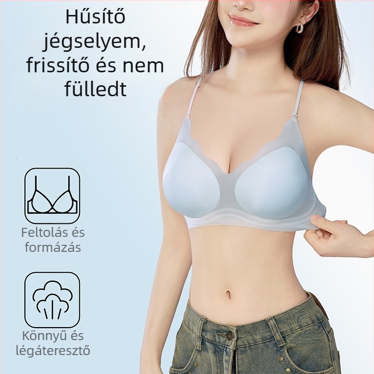 Jégselyem anyagú melltartó vékony vállpántokkal, vezeték nélküli, ultra vékony, légáteresztő, 3/4 kosár, könnyű push-up, hátformázó
