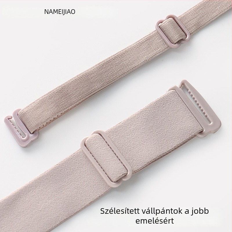 Vezeték nélküli varrás nélküli melltartó, erős tartással és formázó hatással; anyaga nylon, bélés nylon; kosárforma: felső vékony, alsó vastag; rögzített dupla pántok; hátul négy sor kapocs