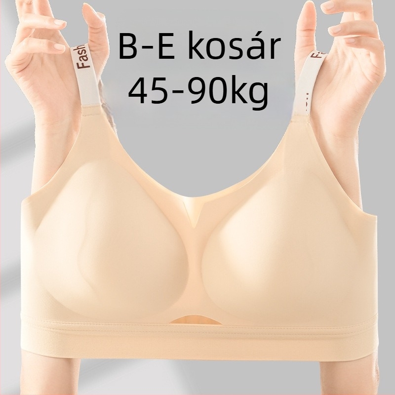 Varrás nélküli sima melltartó zselés betéttel nagy keblekhez, vékony puha támasz, push-up, oldalsó formázás, drót nélkül, vékony kosár