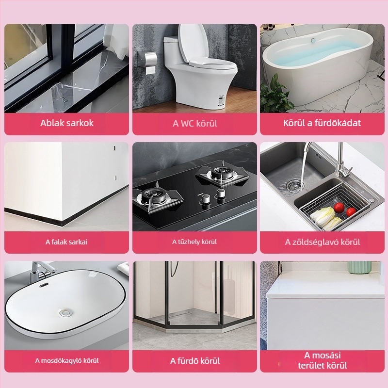 Fürdőszoba és konyha sarkok szegélyező szalagja — öntapadós, PVC, vízálló, penészmentes