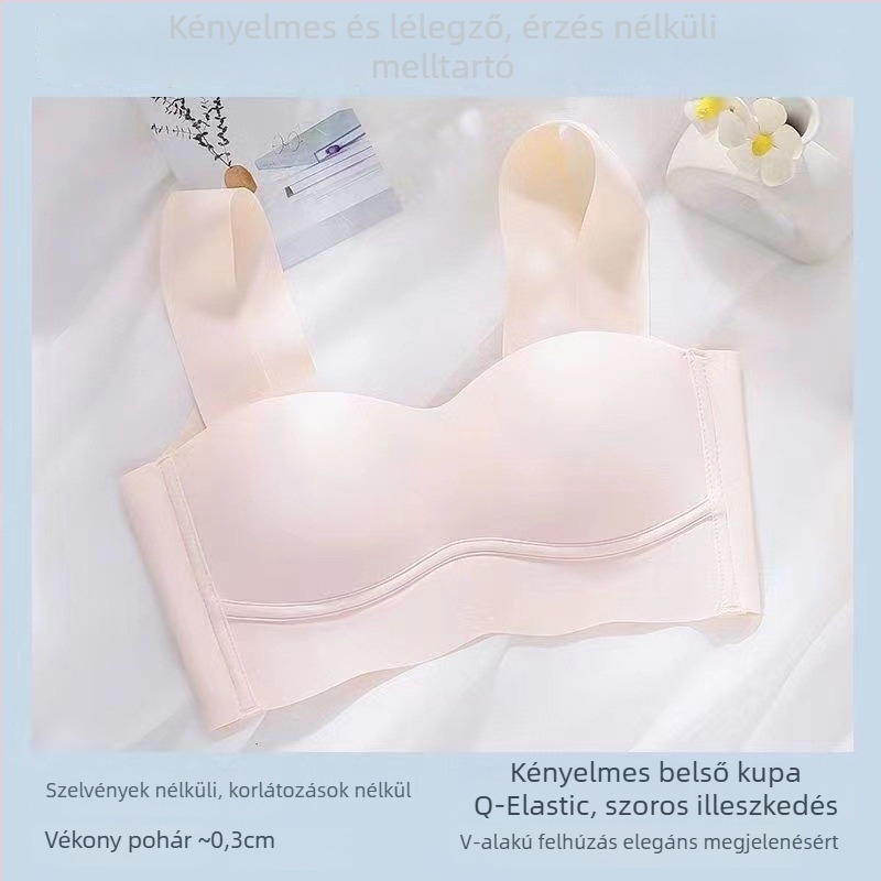 Nylon bandeau melltartó, nyári modell, 3/4 kosár, vékony formázó kosarak, hátul három sor kapocs