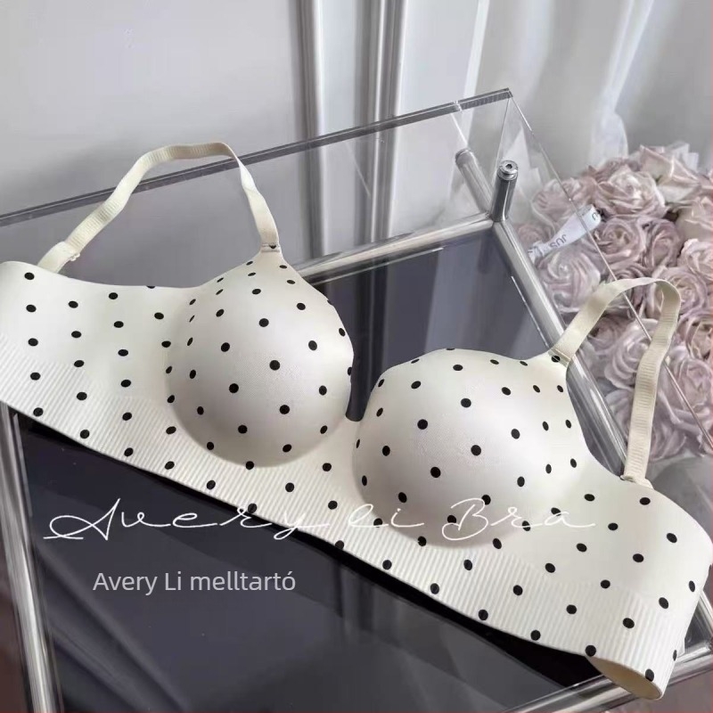 Polka Dot mintás Push-Up melltartó, varrás nélküli, 3 cm vastag párnázás, fényes felület, kis mellhez