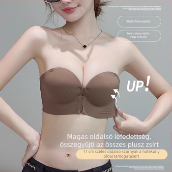 Csúszásmentes, váll nélküli melltartó, push-up hatás kismellre, 3/4 kosár vastag formázott habbal, nylon anyag
