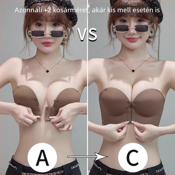 Csúszásmentes, váll nélküli melltartó, push-up hatás kismellre, 3/4 kosár vastag formázott habbal, nylon anyag