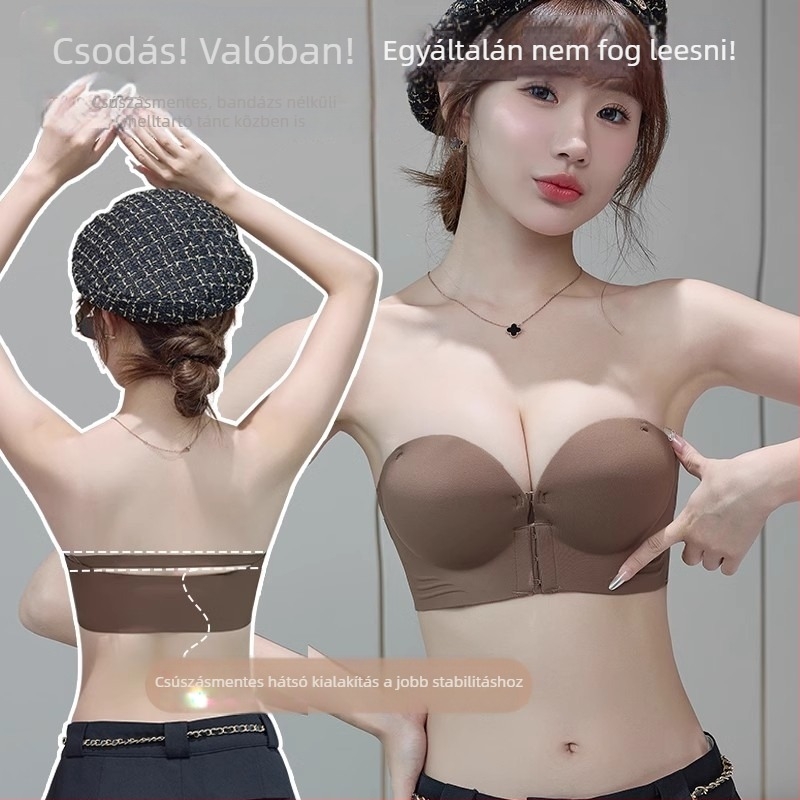 Csúszásmentes, váll nélküli melltartó, push-up hatás kismellre, 3/4 kosár vastag formázott habbal, nylon anyag