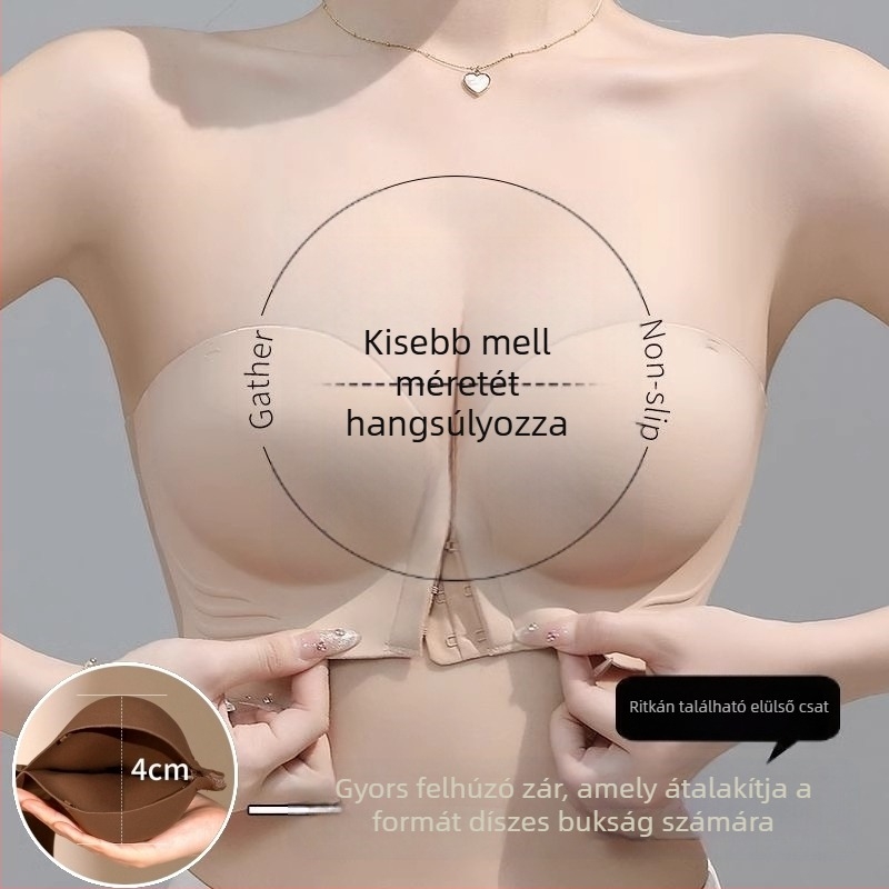Csúszásmentes, váll nélküli melltartó, push-up hatás kismellre, 3/4 kosár vastag formázott habbal, nylon anyag