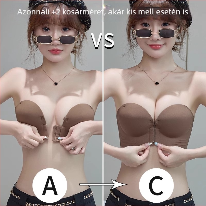 Csúszásmentes, váll nélküli melltartó, push-up hatás kismellre, 3/4 kosár vastag formázott habbal, nylon anyag