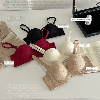 Háromdimenziós push-up melltartó csipével, félkosár, levehető dupla pántok, légáteresztő nylon
