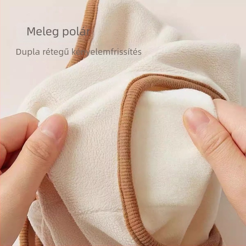 Fiú babának való téli sapka beépített nyakmelegítővel és fültakaróval, fleece-béléses, szélvédett és vastagított
