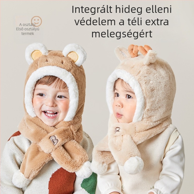 Tu Tu Ya gyerekeknek szóló plüss téli sapka beépített sállal és fülvédővel