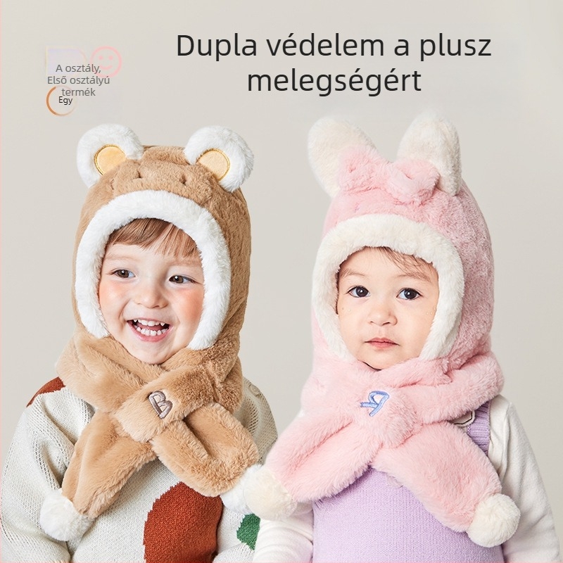 Tu Tu Ya gyerekeknek szóló plüss téli sapka beépített sállal és fülvédővel