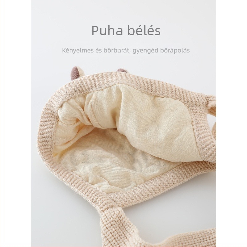 Baba téli sapka integrált sállal és agancs fülvédővel – meleg, szélvédett, pamut