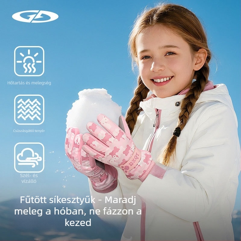 Téli síkesztyű kerékpározáshoz, uniszex, gyerekeknek 2–8 év, meleg, vízálló, vastagított, szélálló, érintőképernyő-kompatibilis