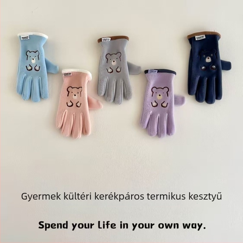 Gyerekek téli bélelt kesztyűi kültéri kerékpározáshoz, elektromos kerékpárhoz, uniszex, szél- és vízálló