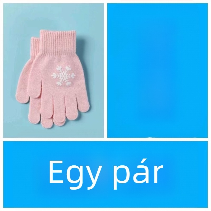 Gyerekeknek készült kötött kesztyűk teljes ujjal, téli meleg, rajzfilmszerű mintázat, 6–13 éveseknek