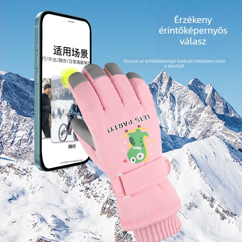Gyerek síkesztyűk - fleece bélés, 4 rétegű vastag, érintőképernyő-kompatibilis, meleg