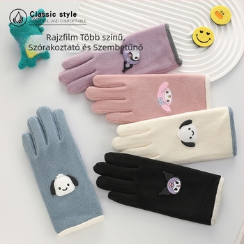 Téli síkesztyű fleece bélésű, kiskutya mesefilm mintával, ujjak külön, vízálló és szélálló, melegen tartó, uniszex, 8-13 évesek
