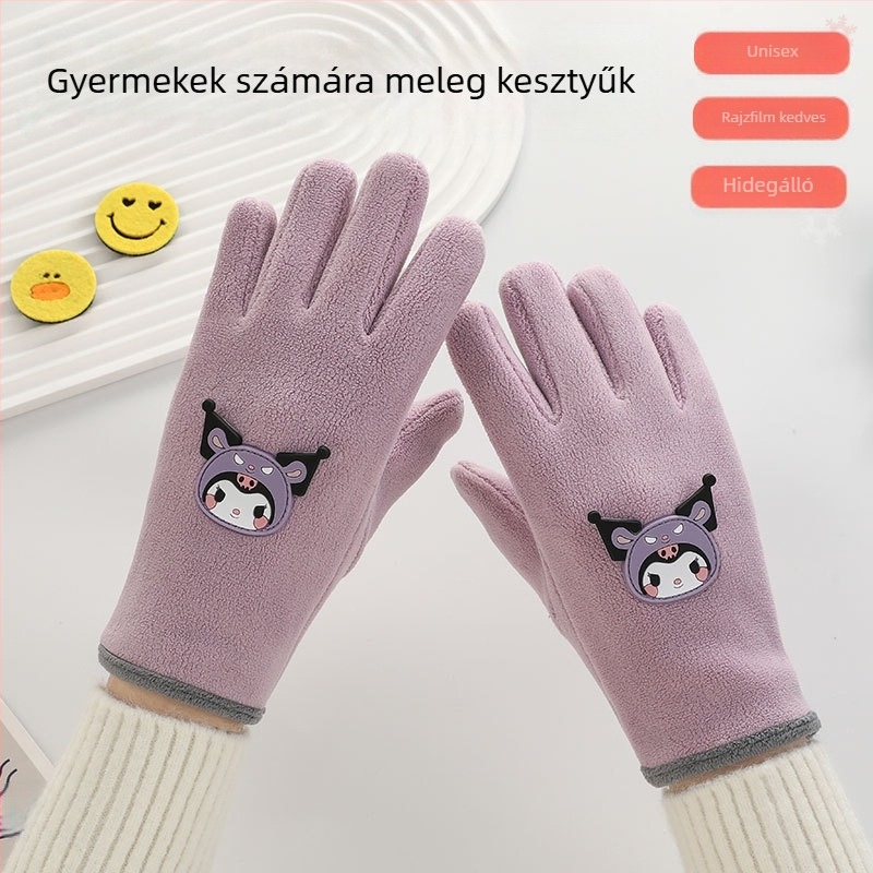 Téli síkesztyű fleece bélésű, kiskutya mesefilm mintával, ujjak külön, vízálló és szélálló, melegen tartó, uniszex, 8-13 évesek