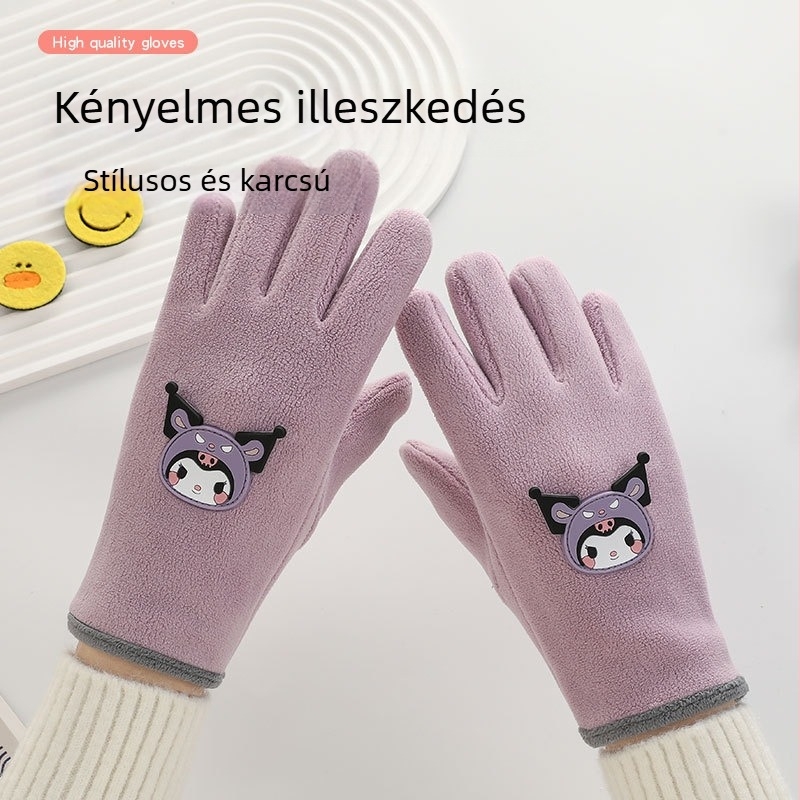 Téli síkesztyű fleece bélésű, kiskutya mesefilm mintával, ujjak külön, vízálló és szélálló, melegen tartó, uniszex, 8-13 évesek