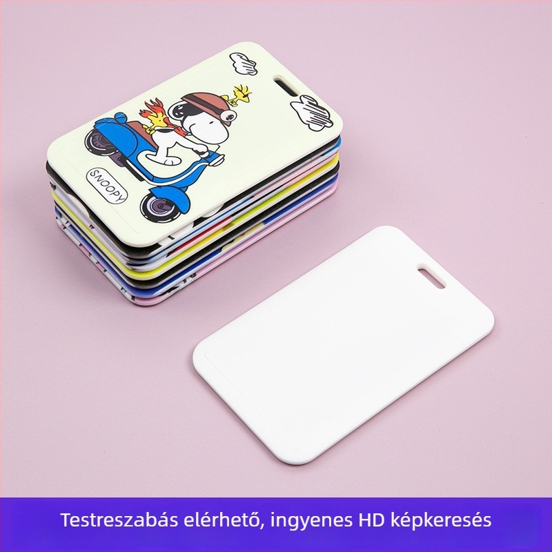 Kártyatartó badge rajzfilm stílusban, ABS műanyag + átlátszó PET lemez, testre szabható branding