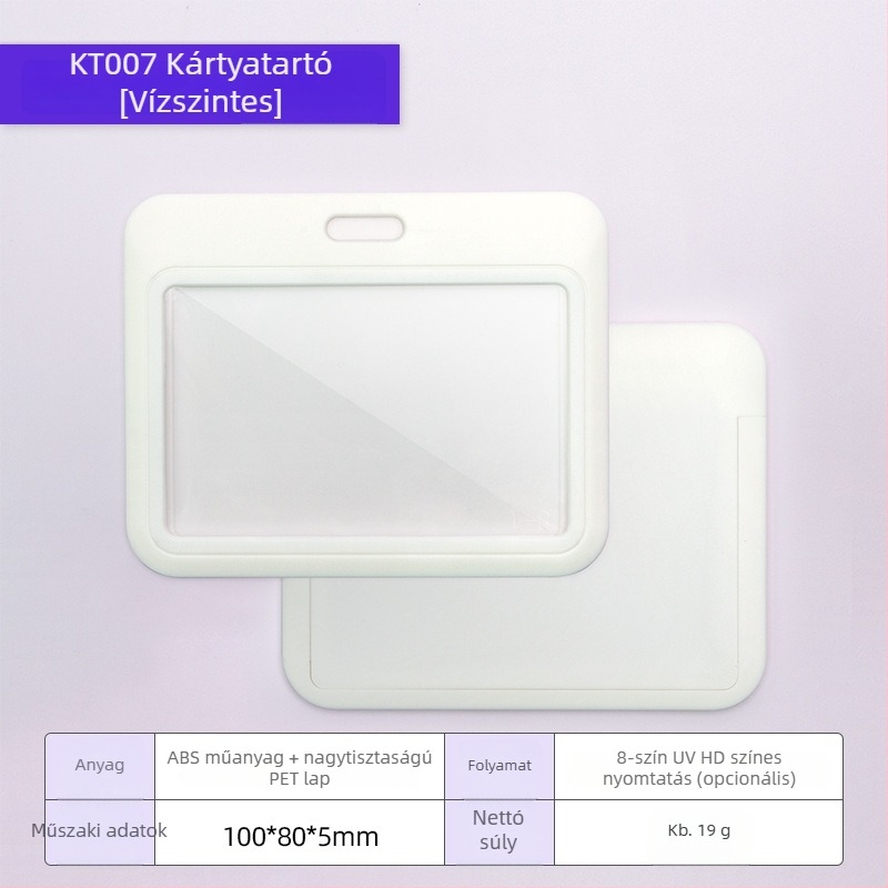 Kártyatartó badge rajzfilm stílusban, ABS műanyag + átlátszó PET lemez, testre szabható branding
