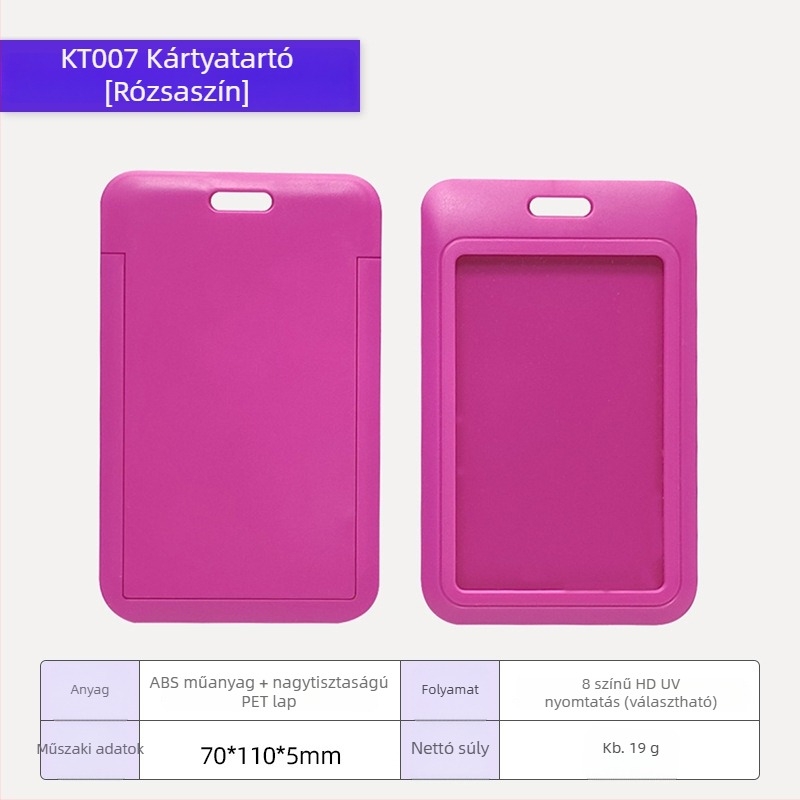 Kártyatartó badge rajzfilm stílusban, ABS műanyag + átlátszó PET lemez, testre szabható branding