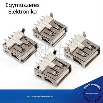 USB 2.0 Type-A SMT csatlakozó, 90°-os, vízszintes és egyenes lábak