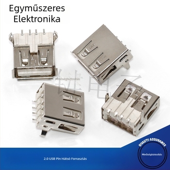 USB 2.0 Type-A SMT csatlakozó, 90°-os, vízszintes és egyenes lábak