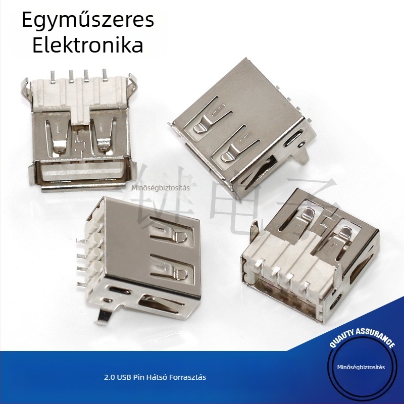 USB 2.0 Type-A SMT csatlakozó, 90°-os, vízszintes és egyenes lábak
