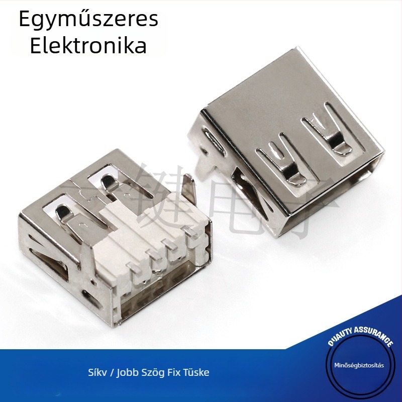 USB 2.0 Type-A SMT csatlakozó, 90°-os, vízszintes és egyenes lábak