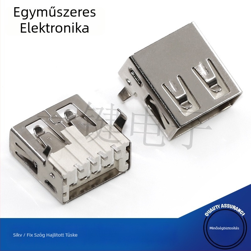 USB 2.0 Type-A SMT csatlakozó, 90°-os, vízszintes és egyenes lábak