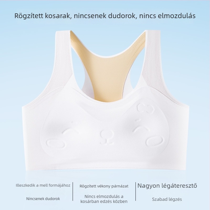 Lányoknak készült nejlon melltartó varrás nélküli, teljes kosaras, vest-stílus, lélegző, merevítő nélküli, rögzített dupla vállpántok