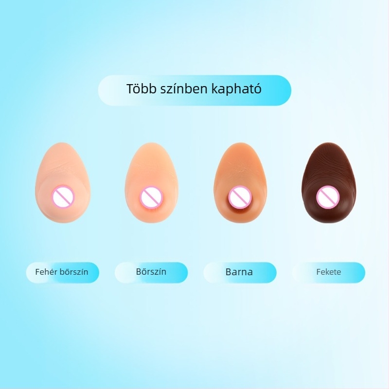 Csepp alakú szilikon mellprotézis öntapadó betétekkel, élethű megjelenés transzvesztitás és postoperatív növelés céljára
