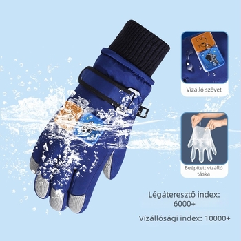 Gyerekek síkesztyűi - textil anyagból, melegek fleece béléssel, szélálló és vízálló, téli és tavaszi használatra, 4–13 éveseknek